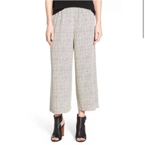 Eileen Fisher Ecru Broken Chevron Patterned Wide Crop Pants - Picture 1 of 10